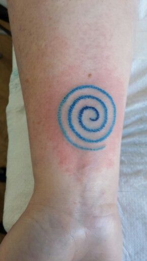 Debbie's Cool Blue Dotwork Spiral. Spiral Tattoo, Blue Spiral, Blue