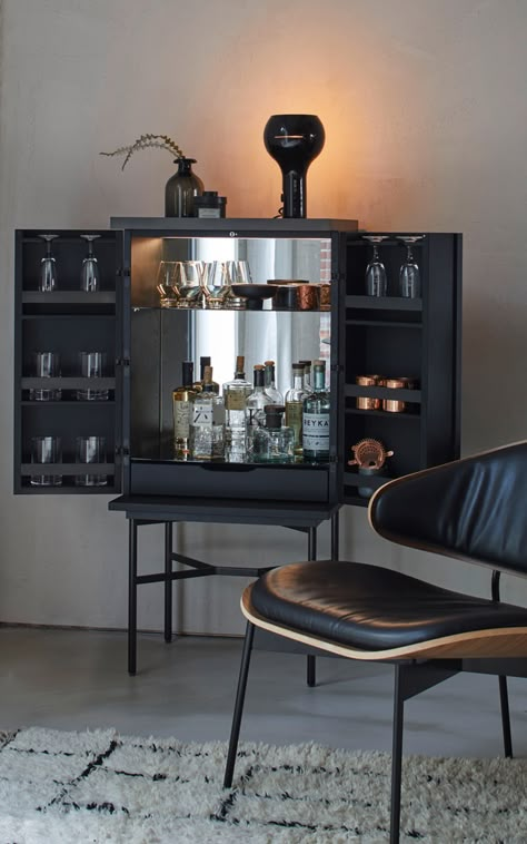 Harri drinks cabinet slim — more Modern Bar Cabinets For Home, Bar Cabinet Decor, Modern Bar Cabinet, Modern Outdoor Table, Home Bar Cabinet, Studio Interior Design, Contemporary Bar, Mini Bars, Display Furniture