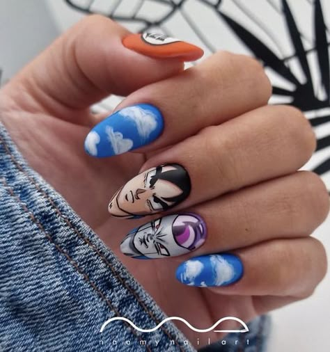 Dragon Ball Nails Art, Dragonball Z Nails, Dragon Ball Z Nail Art, Dragon Ball Nails, Dragon Ball Z Nails, Anime Nail, Dragon Nails, Fantasy Nails, Anime Nails