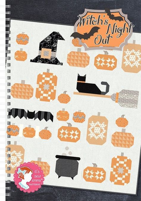 Halloween Sewing Patterns, Halloween Black Cats, Witches Night, Witches Night Out, Quilt Book, Quilt Pattern Book, Sewing Pattern Book, Quilt Tips, Flying Bats