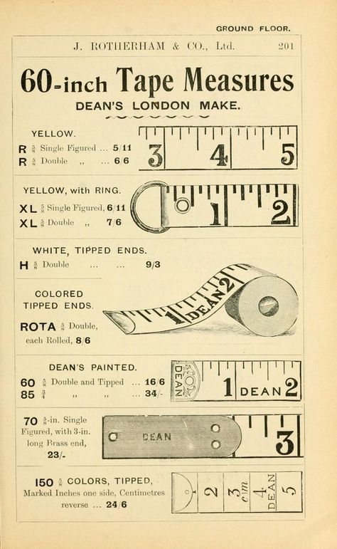 Fabulous printable from J. Rotherham & Co. catalog 1904 Papel Vintage, Etiquette Vintage, Free Vintage Printables, Tape Measures, Vintage Junk Journal, Old Book, Sewing Art, Printable Image, Vintage Printables