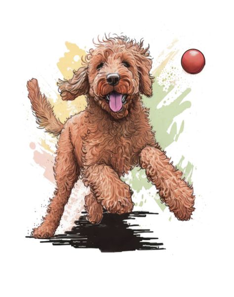 Labradoodle Drawing, Labradoodle Art, Goldendoodle Art, Poodle Drawing, Standard Goldendoodle, Goldendoodle Mom, Animal Caricature, Doodle Paint, Custom Pet Art