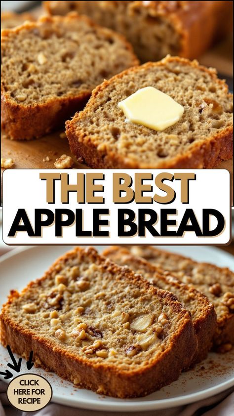 This Apple Bread Recipe is packed with fresh apples, warm cinnamon, and sweetened with brown sugar for the perfect moist and flavorful loaf. It’s incredibly easy to make with simple ingredients like Greek yogurt and walnuts for extra richness and texture. Perfect for breakfast or a snack, this Apple Bread is a must-try for any fall baking lineup! You’ll love how quick and delicious it is! Full Recipe At Dealiciousness.net Apple Breakfast Bread Recipe, Applesauce Loaf Recipe, Dinners Using Apples, Apple Sauce Quick Bread, Greek Yogurt Apple Bread, Apple Bread With Self Rising Flour, Black Walnut Bread, Flourless Apple Bread, Baking With Fresh Apples