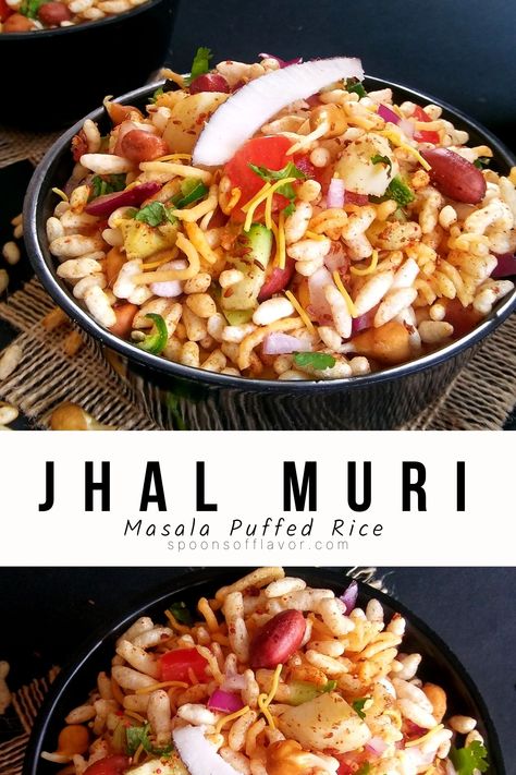 Calcutta street style jhal muri recipe with step by step photo: A delicious, crunchy street food snack in Calcutta. Prepared with puffed rice, tomato, onion, a few basic ingredients, and infused with mustard oil from the pickle. #jhalmuri #puffedrice #easysnack #holispecial #vegan Jhal Muri Recipe, Muri Recipe, Street Snacks, Indian Vegan Recipes, Indian Vegan, Roasted Red Pepper Sauce, Japanese Street Food, Red Pepper Sauce, Easy Asian Recipes