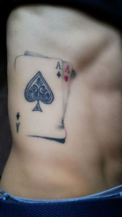 Deal yourself a winning hand: Card tattoo ideas. Explore designs that bring the luck and allure of the deck to life on your canvas. Two Aces Tattoo, Pair Of Aces Tattoo, Pocket Aces Tattoo, Ace Of Spades Tattoo Men, Ace Card Tattoo Design, Ace Tattoo Ideas, Card Tattoos For Men, Hudson Tattoo, Playing Card Tattoo Ideas