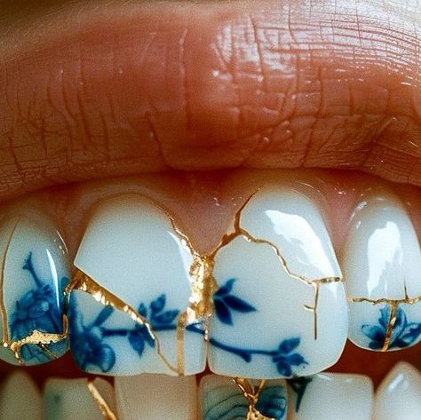 Veronique on Instagram: "Say cheeeeeese again 😬 . . #thisisnotreal #kintsugi #aiart #machinelearning #midjourney #generativeart #aiartcommunity #midjourneycommunity #promptforum #artificialintelligence #künstlicheintelligenz #digitalart" Grillz Teeth, Kintsugi Art, Dope Jewelry Accessories, Instagram Thoughts, Teeth Jewelry, Expressive Art, Creative Drawing, Creative Tattoos, Mini Tattoos