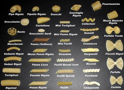 http://pattyinglishms.hubpages.com/hub/Pasta-Art Great Pasta Recipes, Types Of Pasta, Pasta Art, Pasta Types, Culinary School, Pasta Shapes, Pasta Noodles, Fresh Pasta, Rigatoni