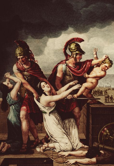 During the Trojan War, Hector wasn't worried for his life. He worried for his wife, Andromache, and his son Astyanax.  

He knew that if Troy fell, the two of them would suffer a gruesome fate. His fears came true, unfortunately.

Astyanax, even though he was an innocent child, was killed in cold blood in front of his own mother. Greeks killed him so that he couldn't grow up and avenge his father. 

#GreekGods #Mythology #GreekMythology #OlympianGods #AncientGreece #Olympians #Titans #Olympioi Famous Greek Mythology Paintings, Hector Greek Mythology, Greek Mythology Paintings, Mythology Women, Fresco Art, Mythology Paintings, Greece Painting, Greek Paintings, Class Photos