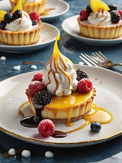 A Trio of Delights: Exquisite Desserts That Will Dazzle and Delight | aulivin.com Fancy Plated Desserts, Fancy Desserts Presentation, Patisserie Fine, Fine Dining Desserts, Dessert Cups Recipes, White Platter, Dessert Presentation, Fancy Desserts, Lava Cakes