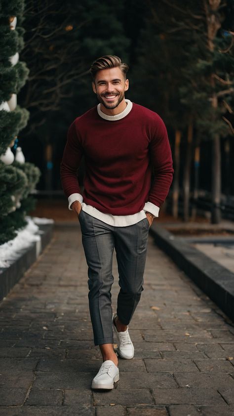 Discover the perfect Men's Christmas Outfit with a range of styles for any occasion- Classy formal casual black party formal casual formal classy and more Get inspired by pictures showcasing casual fashion styles for green holiday parties Men’s Red Christmas Outfit, Men’s Wear Date Night, Men’s New Years Eve Outfit Classy, Men’s Holiday Party Outfit, Men’s Christmas Outfit, Date Night Men Outfit, New Years Outfit Men, Holiday Outfits For Men, Mens Christmas Outfit