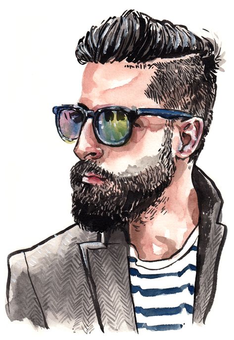 Week of Dressed To Ill on the Daily Fashion Project.  That beard though...  http://sunflowerman.com/daily-fashion/week-of-dressed-to-ill Men's Fashion Illustration, Fashion Sketches Men, Beard Art, Mens Fashion Illustration, Man Illustration, Bearded Man, Fashion Project, Guy Drawing, Watercolor Portraits