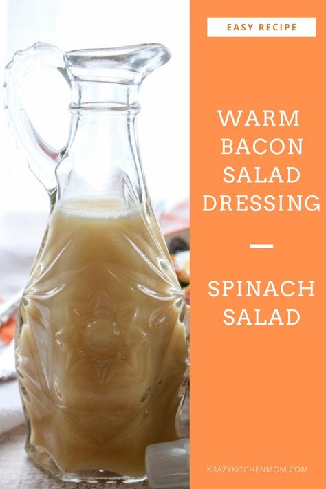 Spinach Salad with Warm Bacon Dressing is a classic salad made with a vinaigrette that uses bacon drippings instead of oil.  via @krazykitchenmom Vinegrette Recipe, Vinegrette Salad Dressing, Spinach Salad Dressing, Oil Vinegar Dressing, Warm Bacon Dressing, Bacon Dressing, Classic Salad, Salad Dressing Recipes Homemade, Vinegar Dressing