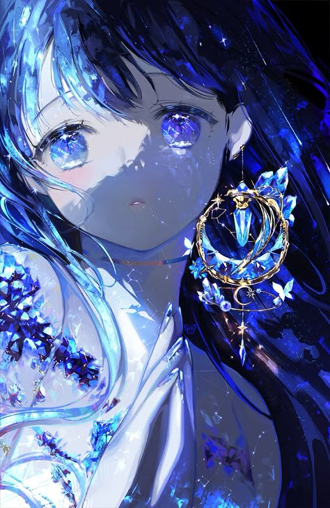 Anime Blue Hair, Eyes Artwork, Pretty Artwork, Anime Galaxy, Emo Art, Blue Anime, Anime Princess, Digital Art Anime, 판타지 아트