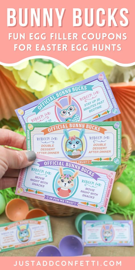 Easter Coupons, Easter Play, Egg Fillers, Easter Egg Fillers, Easter Activity, Easter Hunt, Plastic Easter Eggs, Play Money, Easter Basket Fillers