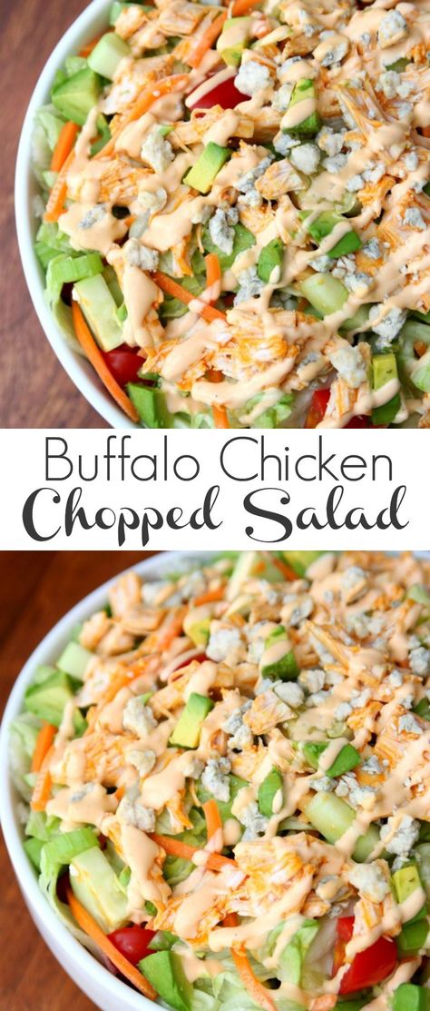 Buffalo Chicken Chopped Salad - Happy-Go-Lucky #TimelessPizza AD Chicken Chopped Salad Recipes, Dressing Salad, Salad Kale, Chopped Salad Recipes, Chicken Chopped Salad, Buffalo Ranch, Salad Salad, Resep Salad, Chicken Easy