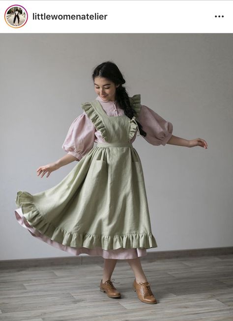 Cottagecore Fashion Skirts, Green Cottagecore, Apron Ideas, Linen Pinafore, Cottage Inspiration, Fashion Skirts, Wedding Dress With Pockets, Cottagecore Fashion, Modest Dress