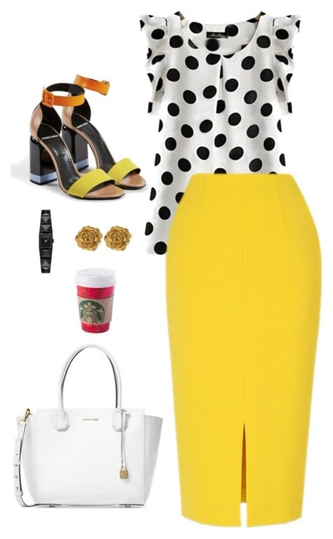 "Non-Boring Work Outfit 5" by onyxbertha on Polyvore featuring Michael Kors, Karl Lagerfeld and Liberty Fashion Youtubers, Fashion Facts, Fashion 40s, Minimalism Fashion, Fashion Australia, Basic Fashion, Easy Fashion, Tall Fashion, Yellow Skirt