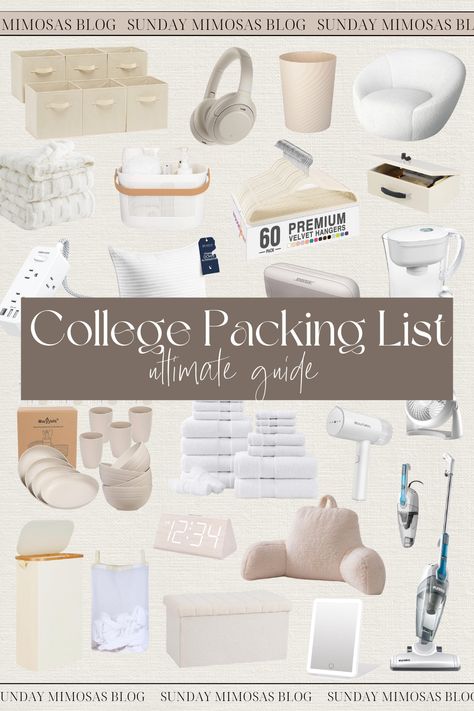 Ultimate College Packing List for Girls Dorm Room. Here's all the college dorm room essentials that you need for your freshman year! From the cutest bedding and dorm room decor to closet storage organization and bathroom must haves, this college packing list has it all. Check out our latest post for more freshman year college must haves. Collage Needs List, College Must Haves Freshman Year, College Clothes Packing List, List Of College Dorm Essentials, List Of Things To Bring To College, What To Bring To Dorm Packing Lists, Dorm Room Shopping List, Collage Checklist Dorm Room, Dorm Packing List