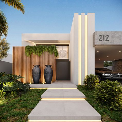 Modern Tropical House, Modern Entrance, Modern House Facades, Modern Exterior House Designs, House Gate Design, Exterior Wall Design, Jimbaran, Photography Architecture, Entrance Design