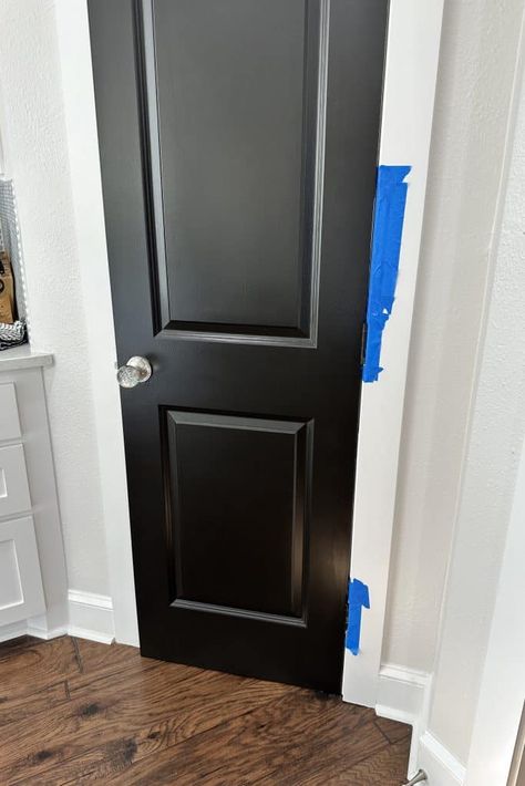 Change the look of your doors in 3 easy steps - instant makeover!  Painting Interior & Pantry Doors Black by thetarnishedjewelblog.com.    #paintingdoor #paintingdoors #paintinginteriordoors #paintinginteriordoorsblack #paintingpantrydoors #blackdoors #swblackmagic #sherwinwilliams #sherwinwilliams #sherwinwilliamspaint #sherwinwilliamspaintcolors #sherwinwilliamsblackmagic #sherwinwilliamspaints Pantry Door Black, Interior Doors Black, Painting Interior Doors, Painting Interior Doors Black, Black Round Dining Table, Painted Interior Doors, Black Interior Doors, Pantry Doors, Furniture Painting Techniques