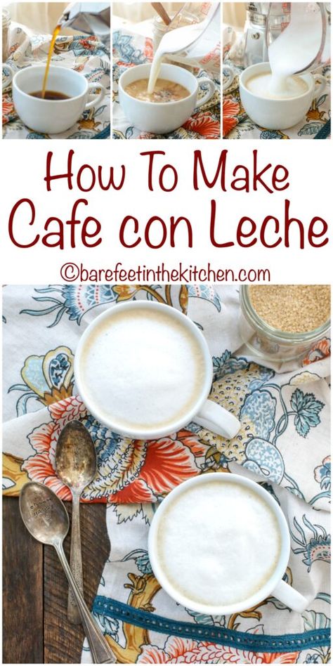 Cafe Con Leche Recipe, Cuban Coffee Recipe, Creamy Drinks, Spanish Cafe, Home Coffee Bar Ideas, Easy Coffee Drinks Recipes, Basque Food, Hot Coffee Drinks, Spanish Coffee