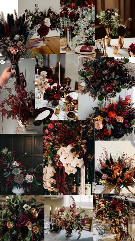 Moody autumnal warm Moody Romance Wedding Colors, Deep Jewel Tone Wedding, Moody Romantic Wedding Color Palette, December Wedding Color Schemes, Moody Summer Wedding Color Palettes, Wedding Color Palette Moody, Dark Moody Wedding Color Schemes, Moody Autumn Wedding, Moody Winter Wedding Color Palettes