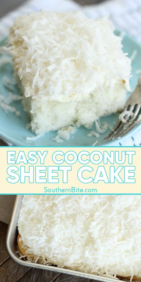 This Easy Coconut Sheet Cake recipe is made easy with a boxed cake mix, but the result is dreamy, tender coconut cake with a delicate cream cheese frosting that's not too sweet. Coconut Sheet Cake, Coconut Sheet Cakes, Buttermilk Chocolate Cake, Italian Cream Cake Recipe, Strawberry Sheet Cakes, Cream Cheese Butter, Tender Coconut, Coconut Cream Cake, Recipes Using Cake Mix