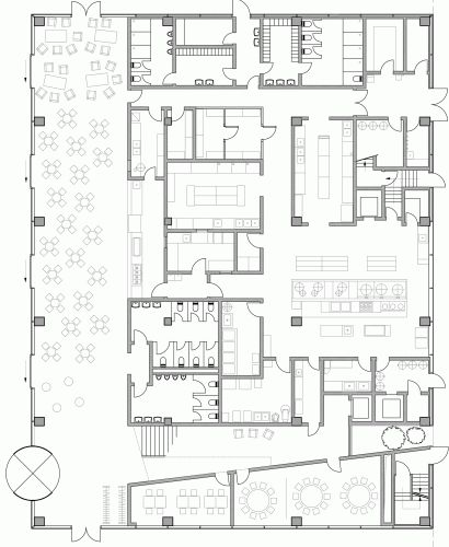 Interesting floorplan - Roche Canteen / EXH Design | ArchDaily Canteen Plan Architecture, Restaurant Plan Architecture, Restaurant Design Plan, Cafeteria Plan, Staff Canteen, Cafe Floor Plan, Home Layout Design, Office Presentation, Canteen Design