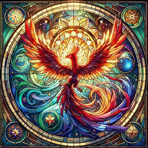 Photo fantastical phoenix stained glass ... | Premium Photo #Freepik #photo Phoenix Mosaic, Flying Phoenix Tattoo, Most Beautiful Tattoos, August Themes, Phoenix Artwork, Phoenix Images, Dragon Artwork Fantasy, Phoenix Design, Phoenix Art