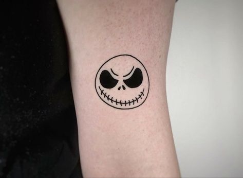 Tim Burton Fine Line Tattoo, Jack Skellington Tattoo Simple, Small Jack Skellington Tattoo, Nightmare Before Christmas Tattoos, Skellington Tattoo, Inked Magazine Tattoos, Tattoo Nightmares, Christmas Tattoos, Jack Skellington Tattoo