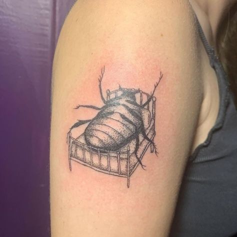 Kafka Bug Tattoo, Kafka Tattoo Ideas, 9 Movie Tattoo, Sickness Tattoo, Edgy Stick And Poke Tattoo, Sick Tattoo Ideas, Lain Tattoo, Cockroach Tattoo, Small Quirky Tattoos