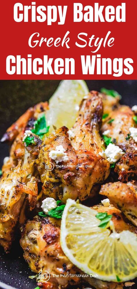 Greek Baked Chicken, Recipe With Tzatziki, Easy Baked Chicken Wings, Baked Chicken Wings Recipe, Greek Style Chicken, Baked Greek Chicken, Roasted Chicken Wings, Tzatziki Sauce Recipe, Mediterranean Meals