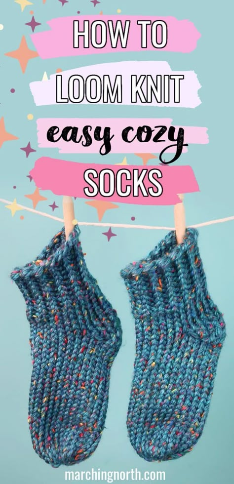 How to Loom Knit Slipper Socks (Easy Tutorial & Video!) Sock Loom Patterns, Loom Knit Socks, Loom Knitting Patterns Free, Loom Knitting Patterns Hat, Knit Slipper Socks, How To Loom Knit, Loom Knitting For Beginners, Sock Loom, Round Loom Knitting