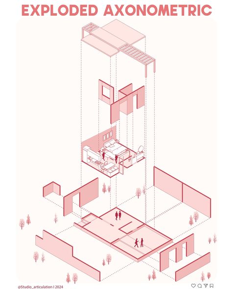 EXPLODED AXONOMETRIC diagram by @studio_articulation Like,comment & Share with your archi friends #arch ##urbandesign #urbanplanning #urbanarchitecture #activitymapping #illustrations #studioarticulation #archicommunity #architecturediagram #architecturegraphics #architecturestudents #architectureservices #architecturedesign #articulationgraphics #articulationservices #diagrams #photoshop #architecturegraphicdesign Explode Axonometric Architecture, Hand Drawn Axonometric Architecture, Exploded Axon Diagram, Exploded Axonometric Diagram, Exploded Axonometric Drawing, Exploded Diagram Architecture, Exploded View Architecture, Exploded Axonometric Architecture, Axonometric Exploded