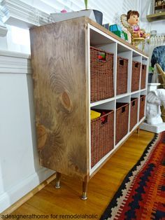 really interesting wood grain on side of made over cubby organizer Ikea Cubby, Ikea Cube Shelves, Ikea Cubes, Cubby Organizer, Cube Furniture, Ikea Kallax Shelf, Cube Shelf, Ikea Kallax Hack, Kallax Shelf