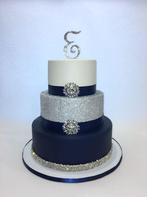 Wedding cakes for Navy, Grey and White Winter Wedding Blue And White Wedding Cake, Western Wedding Cakes, Navy Blue Wedding Cakes, Wedding Cake Navy, Silver Wedding Cake, Blue And White Wedding, Big Wedding Cakes, White Winter Wedding, Silver Cake