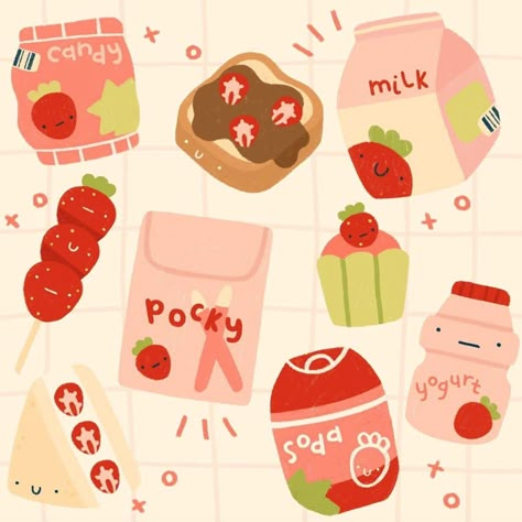 Paloma The Peach, Peach Things, Simple Sketching, Strawberry Snacks, Candy Drawing, Stickers Cool, 귀여운 음식 그림, Korean Stickers, Cute Food Drawings