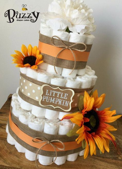 Fall Diaper Cake, Diaper Cake Ideas, Bracelets Fall, Pumpkin Theme Baby Shower, Lil Pumpkin Baby Shower, November Baby Shower, Fall Baby Shower Themes, October Baby Showers, Cake Orange