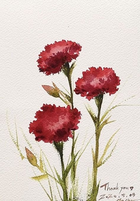 Watercolor Carnation, Ideas Watercolor, Parents Day, Illustration Watercolor, Portrait Ideas, Watercolor Inspiration, Make A Gift, Open Source, How To Paint