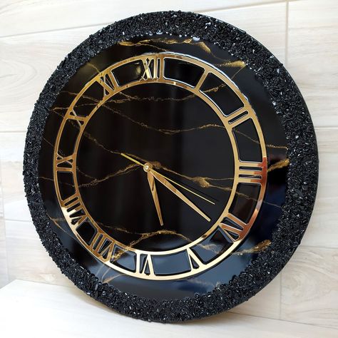 Buy Black Gold Resin Wall Clock With Stones, First Time Home Buyer Gift Online in India - Etsy Black Resin Clock, First Time Home Buyer Gift, Resin Wall Clock, Resin Clock, First Time Home Buyer, Black Clocks, Unique Clocks, First Time Home Buyers, Online Gifts