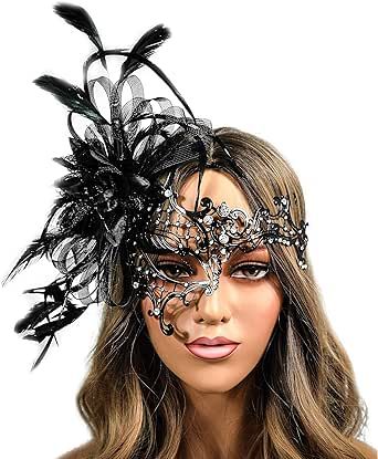 Black Metal Masquerade Mask for Women Halloween Costume Feather Party Masks Feathers Venetian Mardi Gras Burlesque Mask Mask For Ball Masquerade Party, Burlesque Mask, Masks Feathers, Masquerade Mask Ideas, Mascarade Ball Outfit, Masked Ball Outfit, Masquerade Ideas, Feather Party, New Years Eve Ball