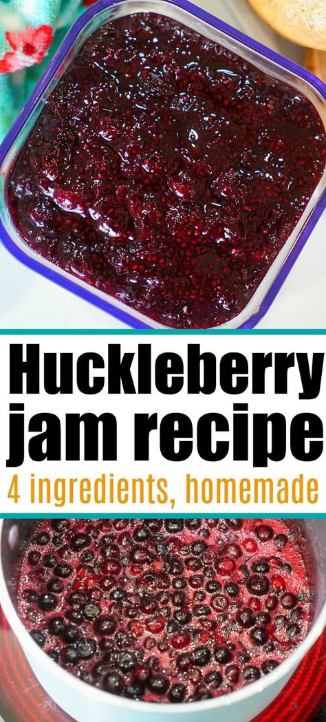 How to make homemade huckleberry jam on your stovetop or in your Instant Pot is here! Add some chia seeds and this is great on toast or bagels. Huckleberry Jam Recipe Canning, Huckleberry Jam Recipe, Aronia Berry Recipes, Huckleberry Recipes, Huckleberry Jam, Fresh Blueberry Recipes, Jam Without Pectin, Healty Dinner, Jam Recipes Homemade