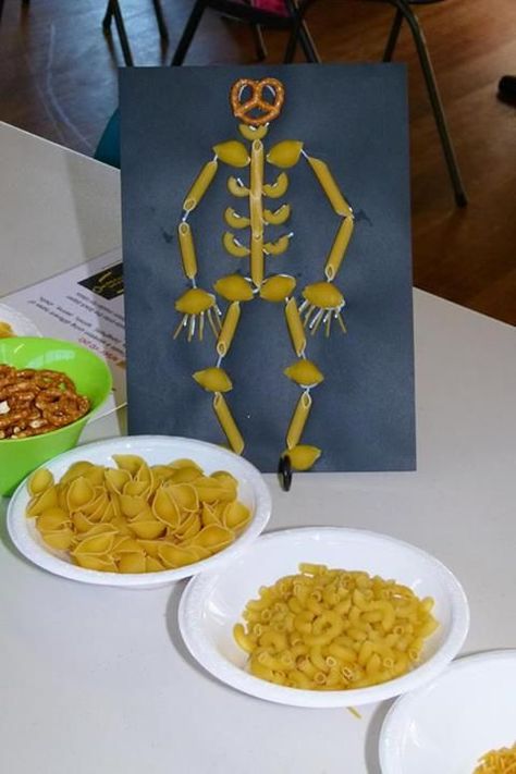 Pasta Skeleton, Human Body Crafts, Preschool Creative Art, Human Body Projects, Body Preschool, Human Body Activities, Cells Project, Clever Classroom, Science Projects For Kids