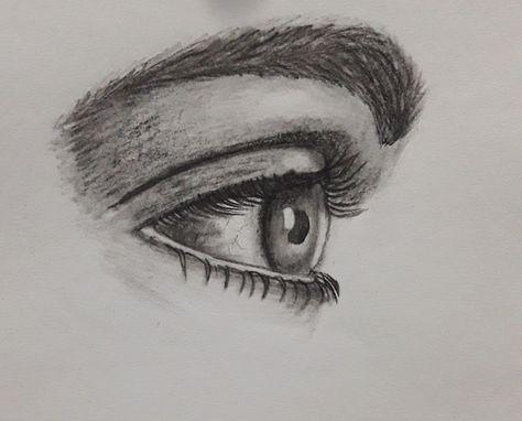 side view of an eye@ (first trial on realistic drawing ) Eye Side View Drawing, Side View Eyes Drawing, Side Eye Sketch, Eyes Side View Drawing, Side Eye Drawing, Eye From The Side, Human Eye Drawing, Side Face Drawing, Side View Drawing