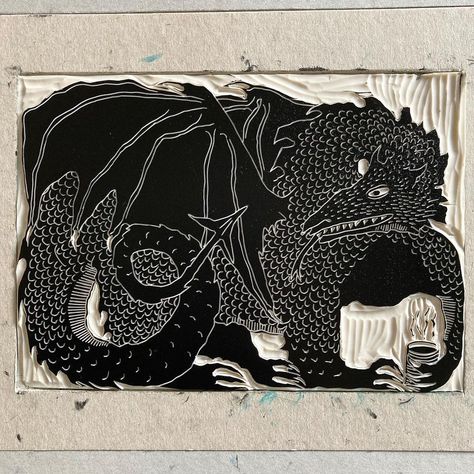 Welsh Dragon, Lotr Art, Relief Print, Portrait Ideas, Lino Print, Kraken, Linocut Prints, Tolkien, Linocut