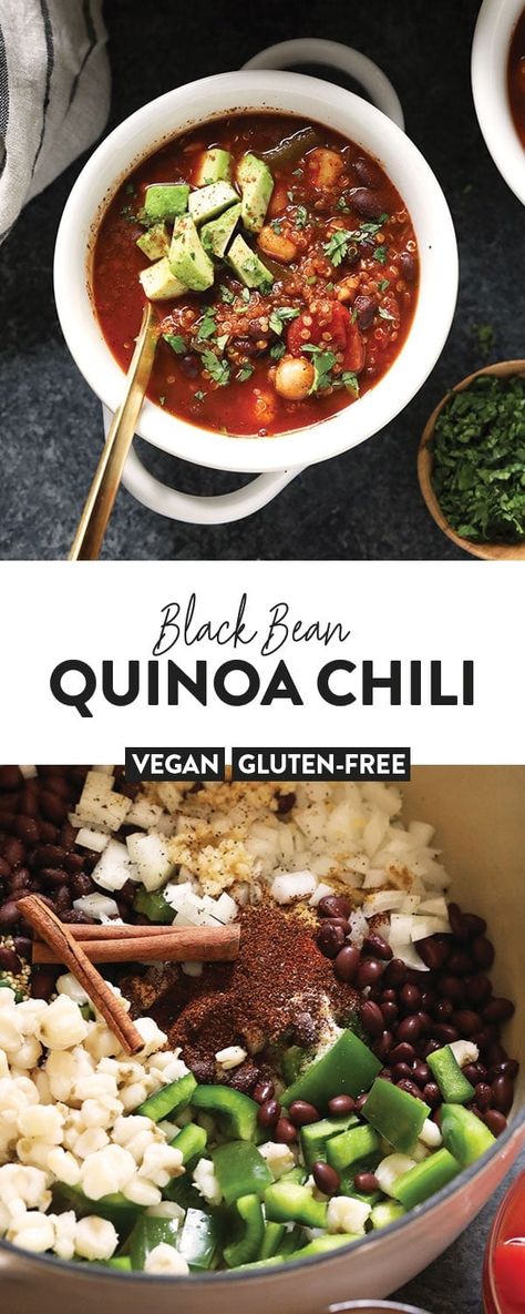 Is there anything better than letting a big pot of quinoa chili slow cook on the stovetop on a chilly weekend?! Make this delicious one pot vegan black bean quinoa chili recipe today. Chili With Quinoa, Slow Cooker Quinoa Chili, Veggie Quinoa Chili Recipe, Black Bean Quinoa Chili, Vegan Quinoa Chili, Quinoa Chili Recipe, Vegetarian Quinoa Chili, Quinoa Chili, Vegetarian Chili Recipe