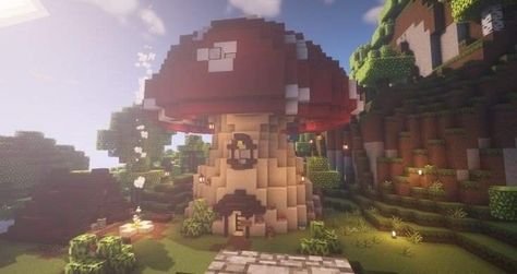 Minecraft Mushroom House, Mushroom Village, Cottagecore Minecraft, Mc Builds, Minecraft Mansion, Minecraft Interior Design, Minecraft House Plans, Cottagecore Mushroom, Minecraft Cottage