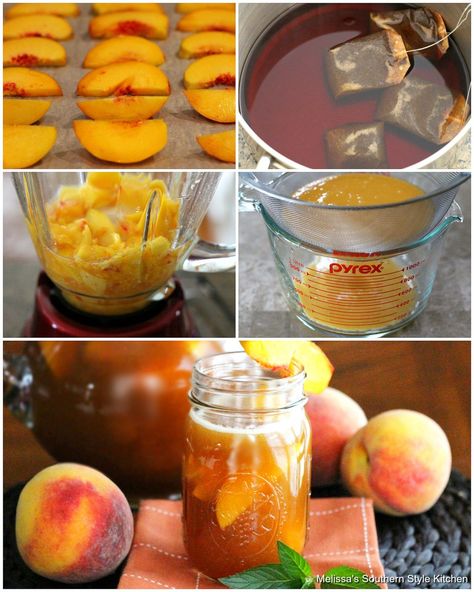 This homemade Peach Iced Tea is a summer drink to meant for savoring #peachtea #icedtea #peachicedtea #tea #southernsweettea #tearecipes #drinks #familyfriendlydrinks #picnicfood #peaches #southernfood #southernrecipes Peach Iced Tea Recipe, Alcoholic Drink Ideas, Mock Cocktails, Peach Tea Recipe, Cooking Class Ideas, Melissas Southern Style Kitchen, Drinks Lemonade, Flourless Chocolate Cookies, Peach Iced Tea