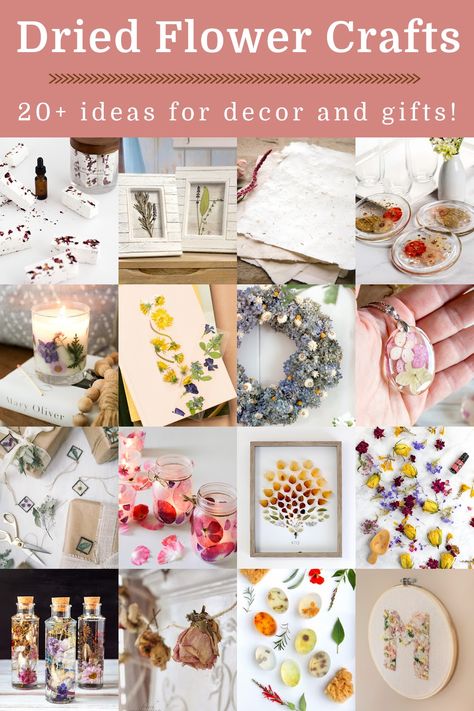 Dried Flowers Ideas Pressed, Gifts Using Dried Flowers, Dried Wedding Flower Crafts, Dried Roses Crafts Ideas, Dried Flower Preservation, Dried Flowers Ideas Resin, Dried Flower Present Topper, Crafting With Dried Flowers, Ways To Use Dried Flowers