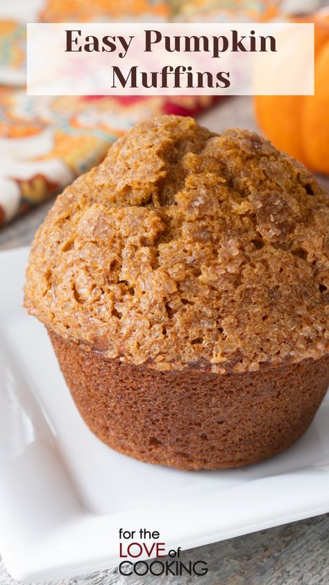 Tender, fluffy, and perfectly spiced, these easy pumpkin muffins are perfect for breakfast or snacks.  New Recipe ~ Easy Pumpkin Muffins   Link: https://fortheloveofcooking.net/recipe/easy-pumpkin-muffins  #recipe #pumpkinrecipes #pumpkinmuffins #bakingfromscratch #muffins #fallbaking #pumpkinseason #easybaking Jumbo Pumpkin Muffin Recipes, Healthy Pumpkin Muffins Easy, Easy Muffin Recipes 4 Ingredients, Pumpkin Breakfast Muffins, Pumpkin Bran Muffins, Dairy Free Pumpkin Muffins, Weight Watchers Pumpkin Muffins, Pumpkin Pecan Muffins, Pecan Muffins Recipe